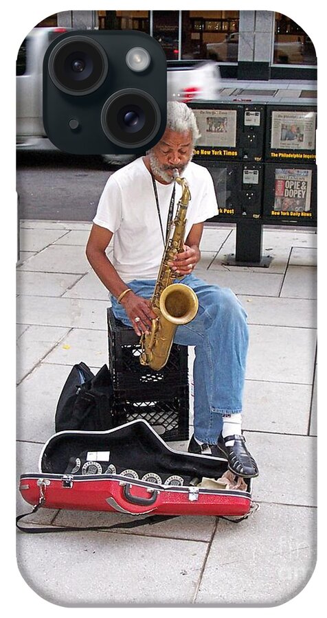 Portraits iPhone Case featuring the photograph Sax Man Busking by Walter Neal