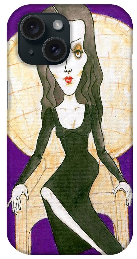 Morticia Addams iPhone Case featuring the mixed media Mrs. A.-- Morticia Addams -- Girl Fiends series by Jayne Somogy