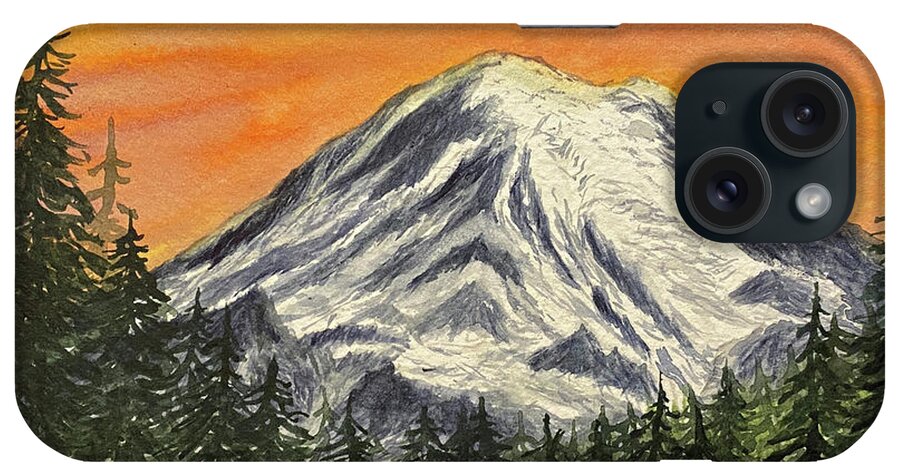 Mount Rainier iPhone Case featuring the painting Mount Rainier at Sunset by Lisa Neuman