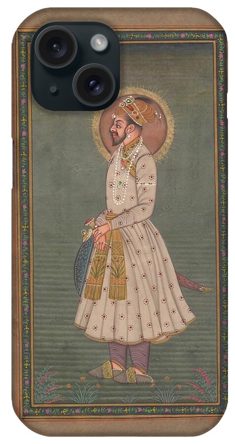 Shah-jahan Hindu Vadic Art iPhone Case featuring the painting Mugal emperor Shah Jahan,Miniature Painting India by B K Mitra