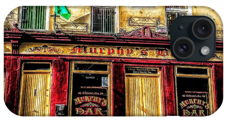 Galway Ireland iPhone Case featuring the mixed media Painting of Murphys bar Galway by Mary Cahalan Lee - aka PIXI