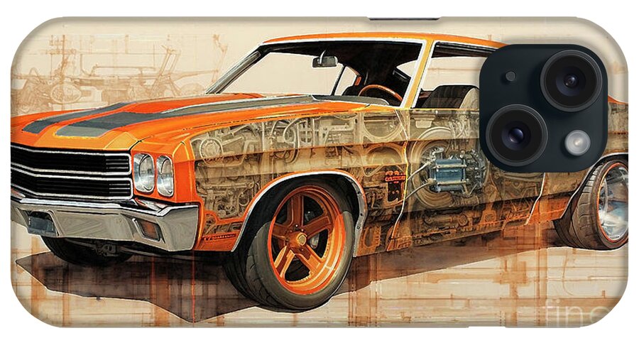 Vehicles iPhone Case featuring the drawing Muscle Car 1078 Chevrolet Chevelle supercar by Clark Leffler