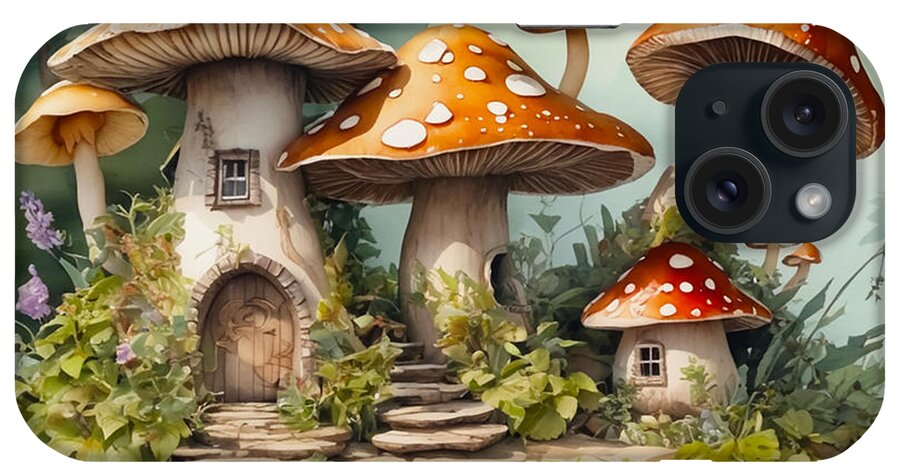 Illustration iPhone Case featuring the digital art Mushrooms House by Manjik Pictures