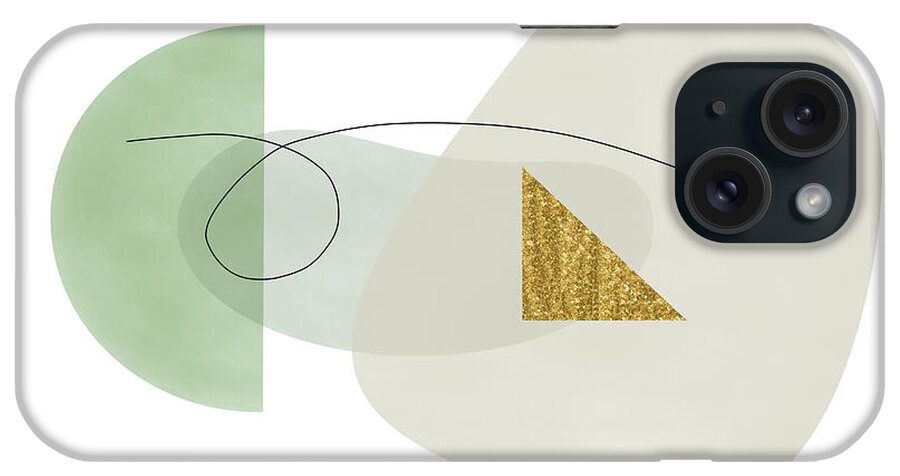 Semi-circle iPhone Case featuring the digital art Muted Green Shapes with Gold Triangle Abstract by Alison Frank