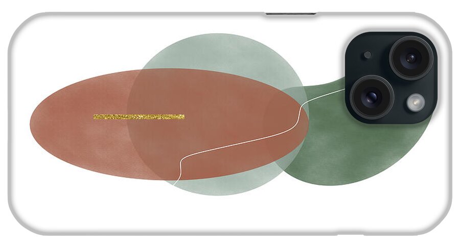 Muted iPhone Case featuring the digital art Muted Green with Earth Tones and Gold Bar Part Two by Alison Frank