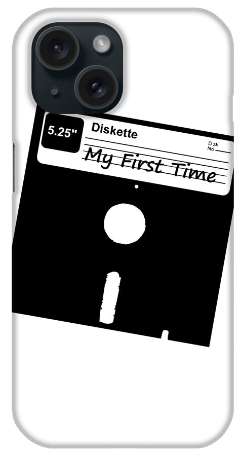 Pc iPhone Case featuring the digital art My First Time Retro 80s Floppy Disk by Flippin Sweet Gear