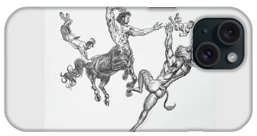 Satyr iPhone Case featuring the drawing Mythic Memories by Marc DeBauch