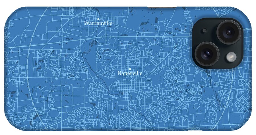 Illinois iPhone Case featuring the digital art Naperville IL City Vector Road Map Blue Text by Frank Ramspott