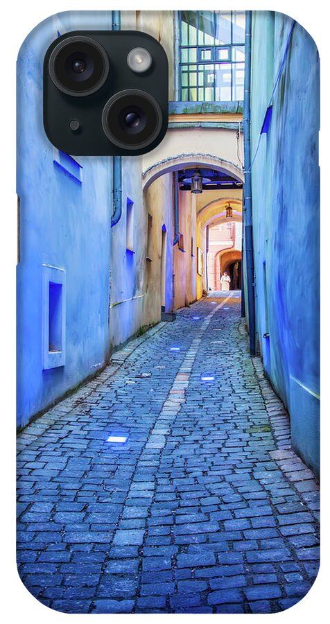 Narrow Street iPhone Case featuring the photograph Narrow blue passage by Tatiana Travelways