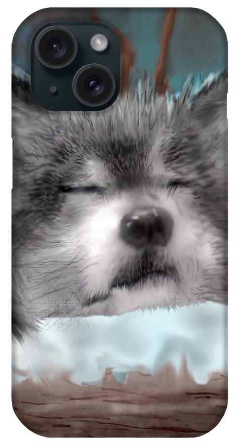 Wolf Resting On Snowy Log iPhone Case featuring the mixed media Nashoba Rests by Pamela Calhoun