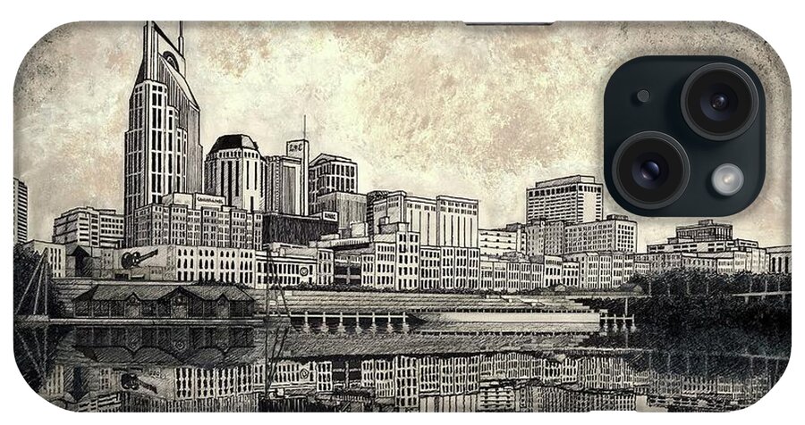 Nashville Skyline Art iPhone Case featuring the drawing Nashville Skyline II by Janet King