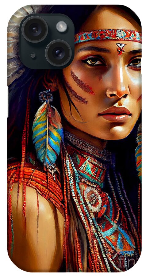 Native American Indian iPhone Case featuring the digital art Native American Indian Series 120822-c by Carlos Diaz