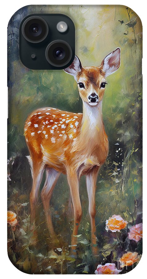 Fawn iPhone Case featuring the digital art Nature Painting Series 082723c by Carlos Diaz