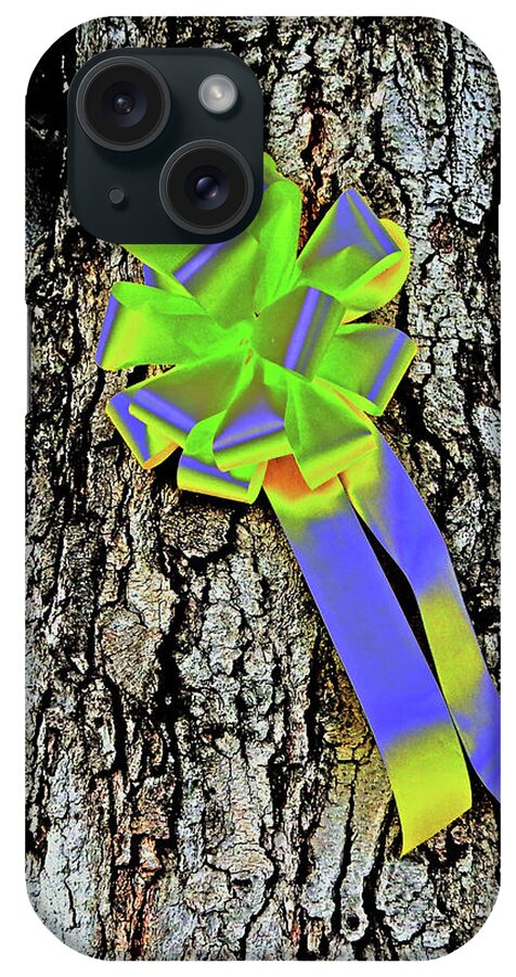 Neon iPhone Case featuring the photograph Neon Ribbon On Tree by Andrew Lawrence
