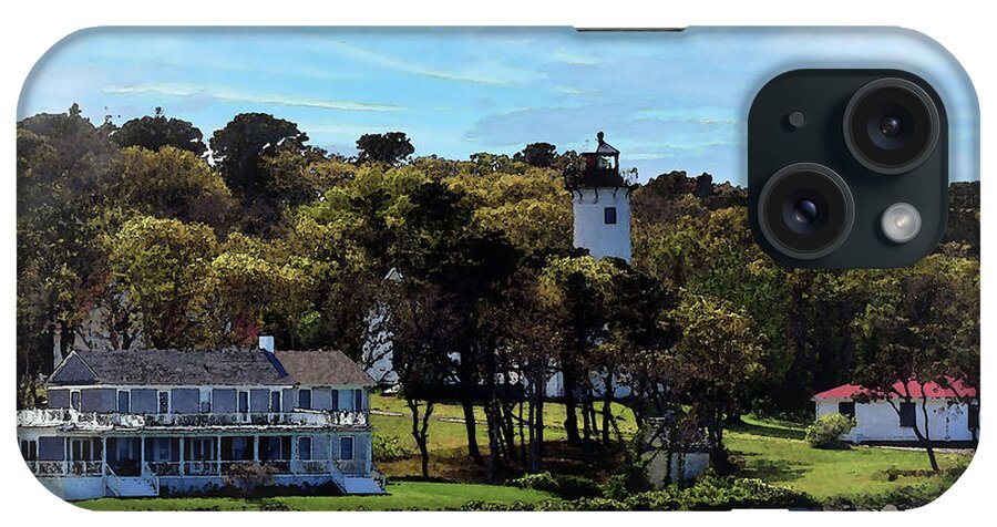Lighthouse iPhone Case featuring the digital art New England Lighghouse in Watercolor by Kirt Tisdale