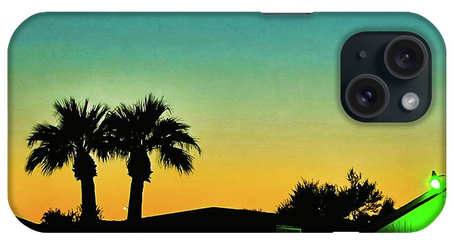 #landscapephotography #palmtrees #sunsetphotography #november #silhouette iPhone Case featuring the photograph New Moon near the Green Manger by Grey Coopre