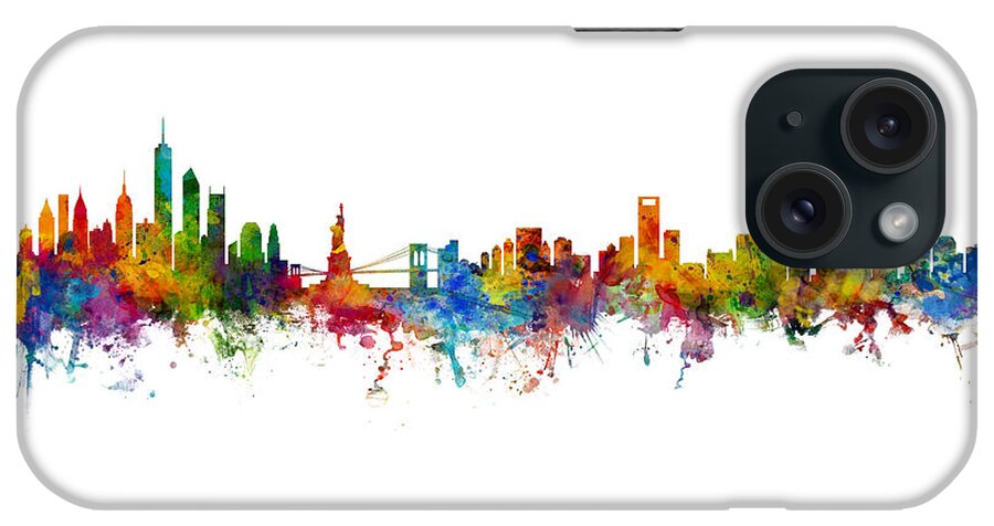 Charlotte iPhone Case featuring the digital art New York and Charlotte Skylines Mashup by Michael Tompsett