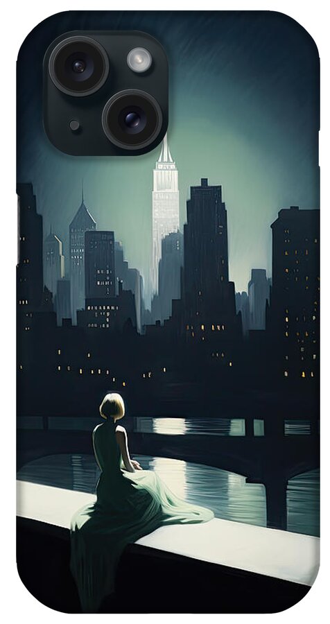 New York iPhone Case featuring the painting New York by Night by My Head Cinema