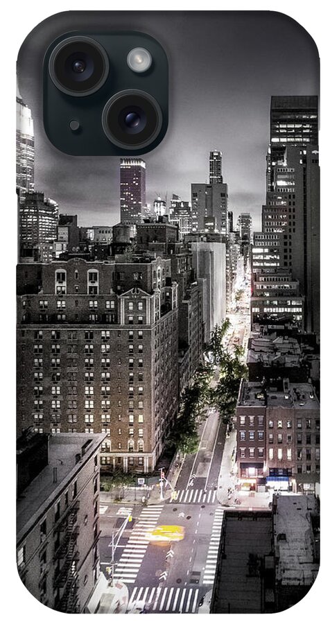 New York iPhone Case featuring the photograph New York City At Night From The Rooftops - Color Splash by Nicklas Gustafsson