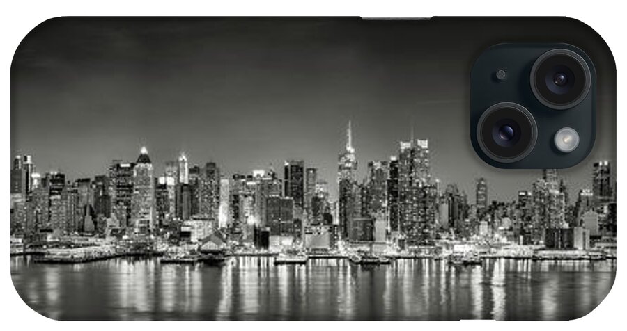 America iPhone Case featuring the photograph New York City skyline in black and white by Eduard Moldoveanu