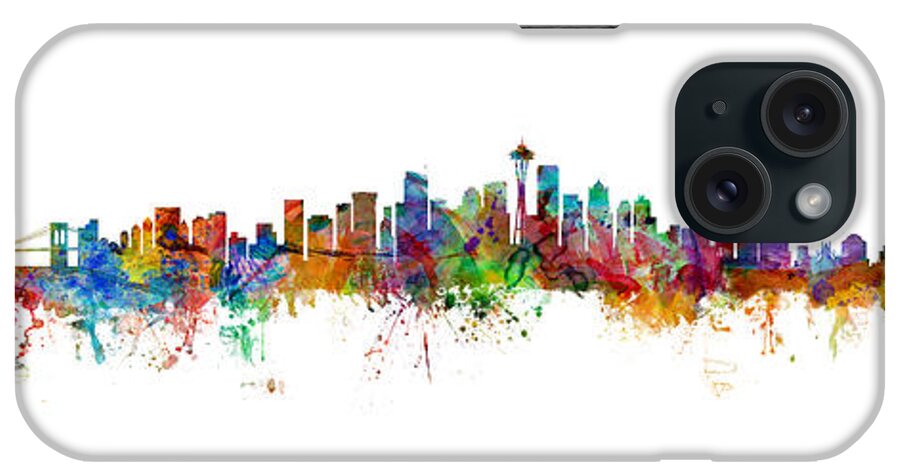 Washington iPhone Case featuring the digital art New York, Seattle and Washington DC SKylines Mashup by Michael Tompsett
