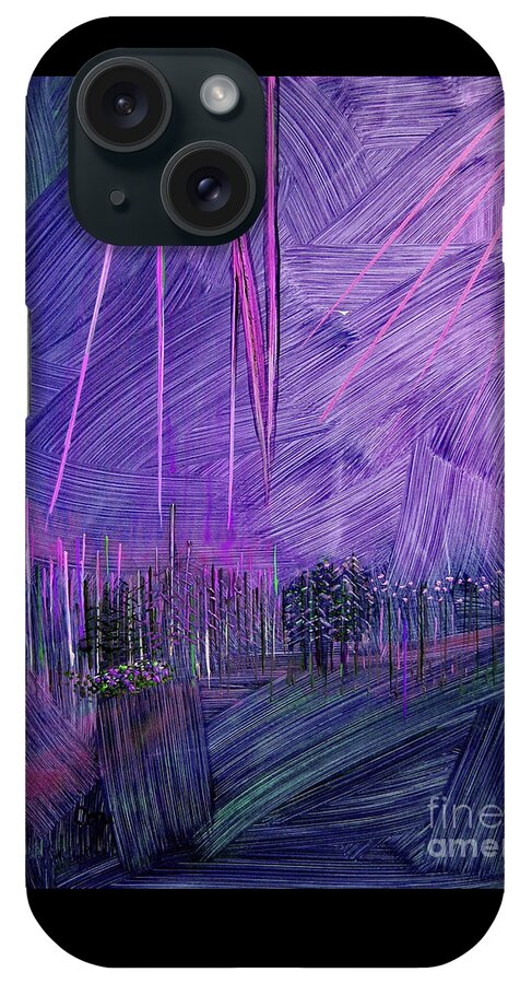 Landscape iPhone Case featuring the painting Night Lights in Purple by Corinne Carroll