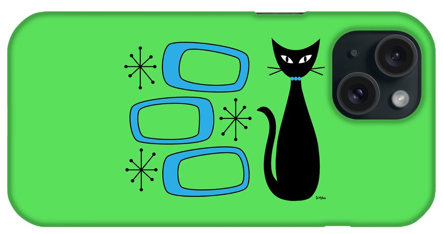 Mid Century Modern iPhone Case featuring the digital art No Background Cat with Oblongs Blue by Donna Mibus
