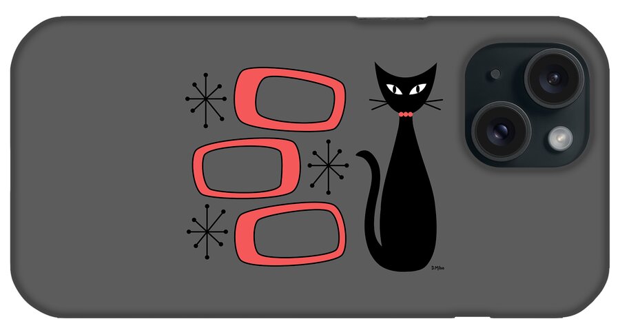 Mid Century Modern iPhone Case featuring the digital art No Background Cat with Oblongs Salmon Pink by Donna Mibus