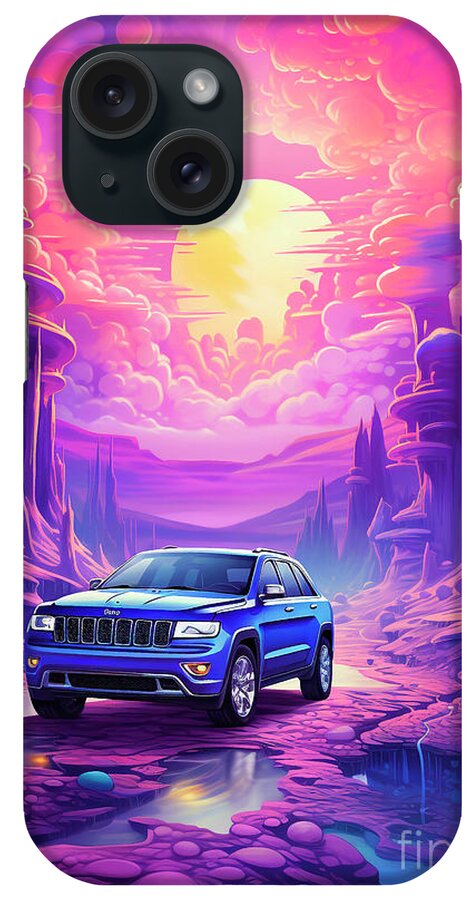 Vehicles iPhone Case featuring the drawing No01198 Jeep Grand Cherokee - Embrace the Lavender Luxury and Power by Clark Leffler