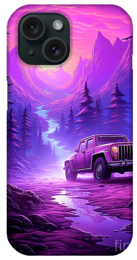 Vehicles iPhone Case featuring the drawing No01202 Jeep Grand Wagoneer - Mystic Plum Icon of Luxury SUVs by Clark Leffler