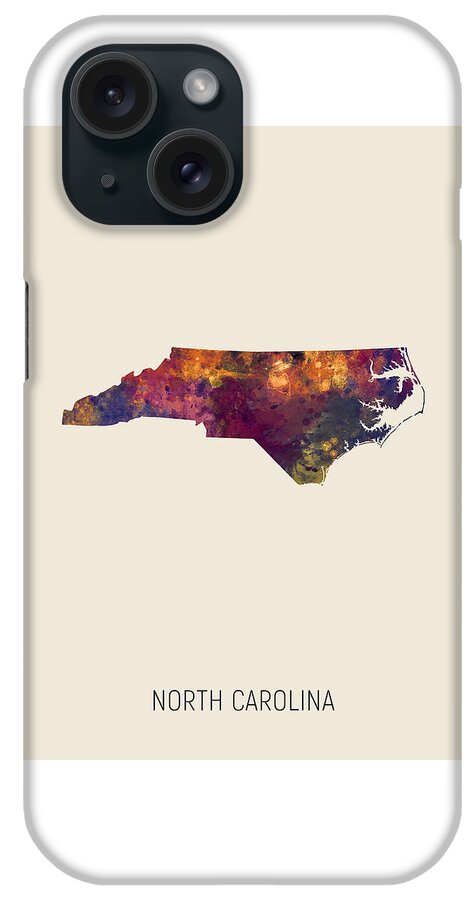 North Carolina iPhone Case featuring the digital art North Carolina Watercolor Map #21 by Michael Tompsett