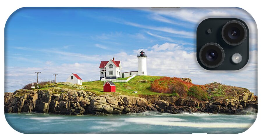 Nubble Lighthouse iPhone Case featuring the photograph Nubble Light and Island Panorama - New England Lighthouse by Gregory Ballos