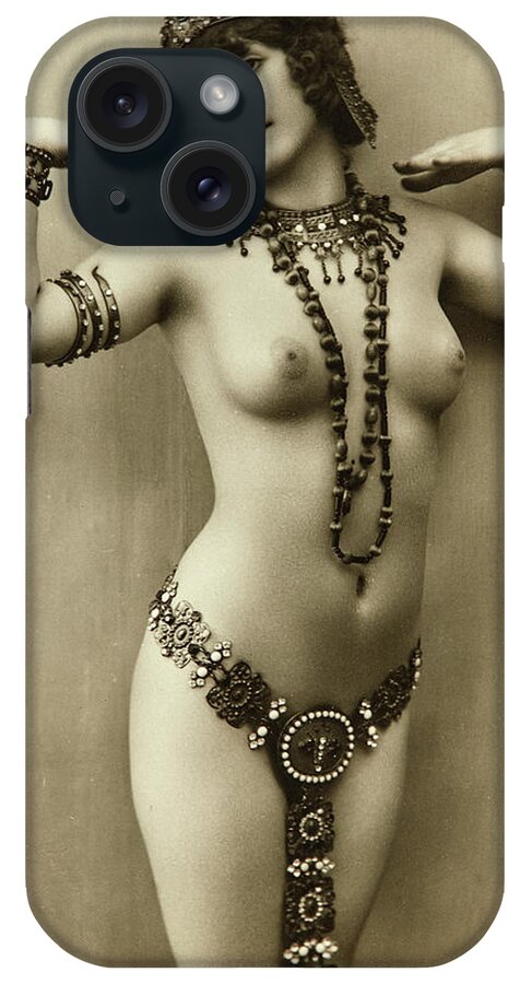 French Nude Postcard iPhone Case featuring the painting Nude Woman dressed in Egyptian motif by French Nude Postcard