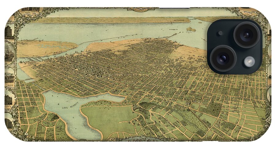 Birds-eye iPhone Case featuring the drawing Oakland, California 1900 by Vintage Places