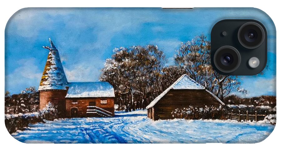  iPhone Case featuring the painting Oast house in winter, England by Raouf Oderuth
