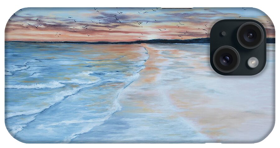 Blue iPhone Case featuring the painting Golden Beach by Katrina Nixon