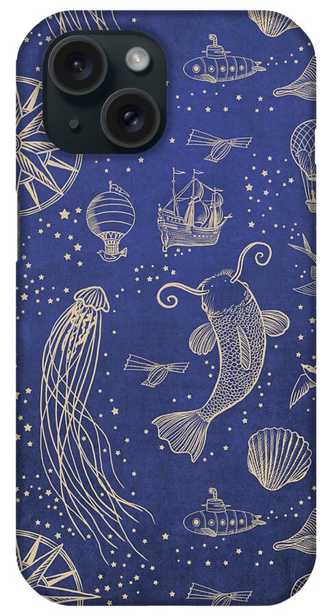 Gold iPhone Case featuring the drawing Ocean Meets Sky - Hardcase by Eric Fan