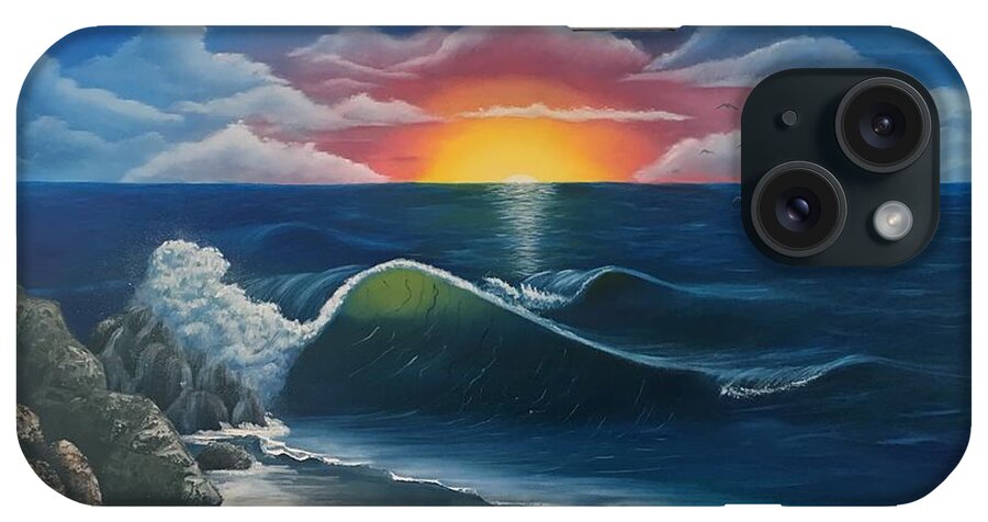 Ocean iPhone Case featuring the painting Ocean Sunset by Marlene Little