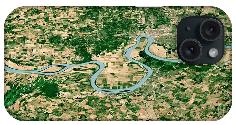 Ohio River iPhone Case featuring the digital art Ohio River Evansville Satellite Image Aerial 3D View by Frank Ramspott