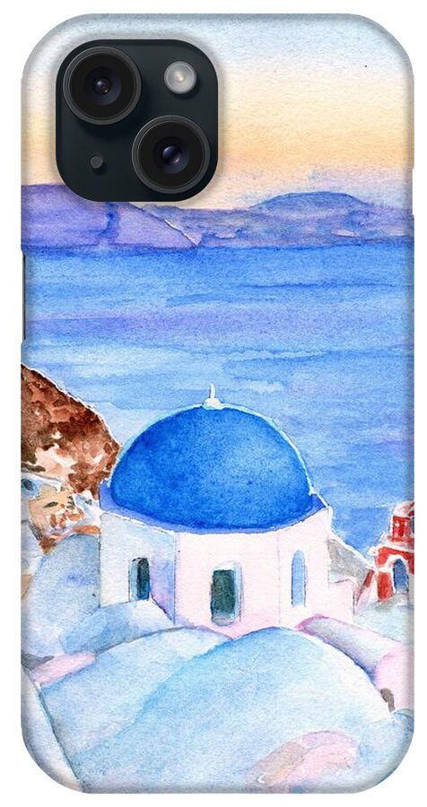 Greek Island iPhone Case featuring the painting Oia Santorini Greece by Carlin Blahnik CarlinArtWatercolor