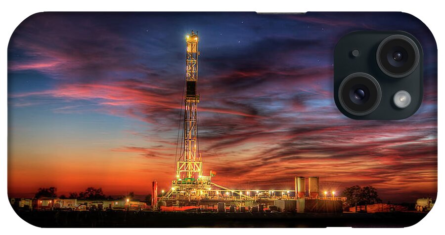 Oil Rig iPhone Case featuring the photograph Oilfield Drilling Rig Evening Sunset Photo by Cooper Ross