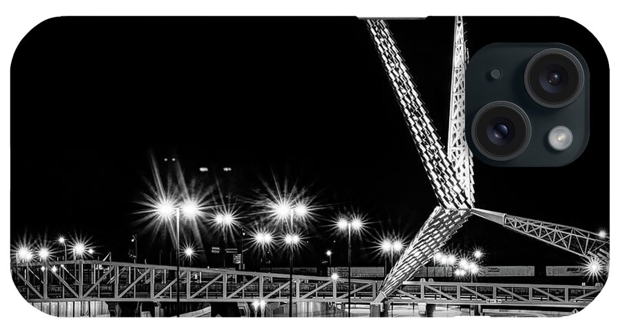 Skydance Bridge iPhone Case featuring the photograph OKC Skydance Bridge Over I-40 - Black and White by Gregory Ballos