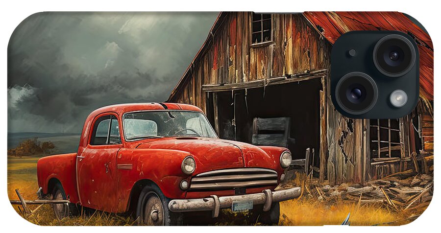 Rustic iPhone Case featuring the painting Old Barn and Red Truck by Lourry Legarde