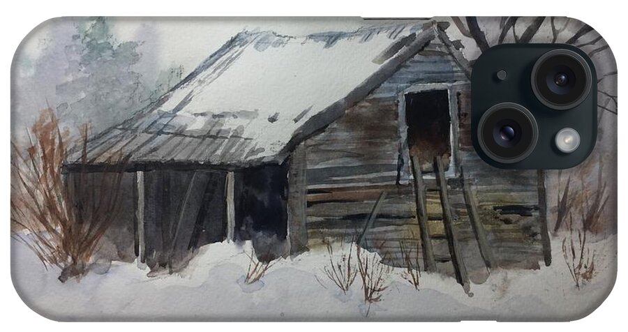 Old Barn In Winter iPhone Case featuring the painting Old Barn in Winter by Watercolor Meditations