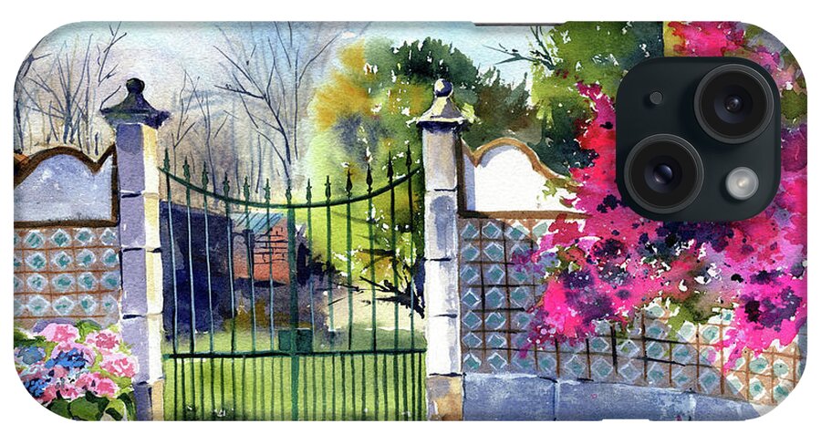 Portugal iPhone Case featuring the painting Old Gate In Portugal Painting by Dora Hathazi Mendes
