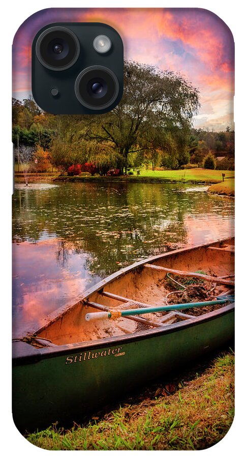 Blairsville iPhone Case featuring the photograph Old Green Canoe under Sunset Skies by Debra and Dave Vanderlaan