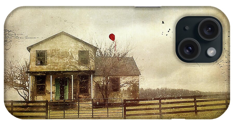 Dark iPhone Case featuring the digital art Old House and Red Balloon by Linda Lee Hall