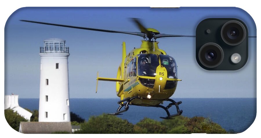 Helicopter iPhone Case featuring the photograph Old Lighthouse and Helicopter by Alan Ackroyd
