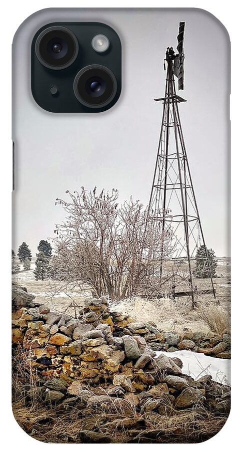 Rural iPhone Case featuring the photograph Old Root Cellar and Windmill by Jerry Abbott