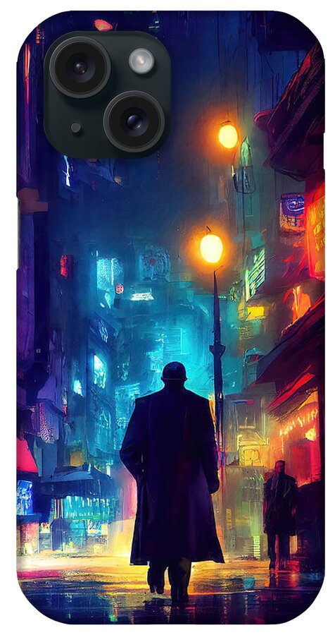 Cyberpunk iPhone Case featuring the painting On a midnight street, 01 by AM FineArtPrints